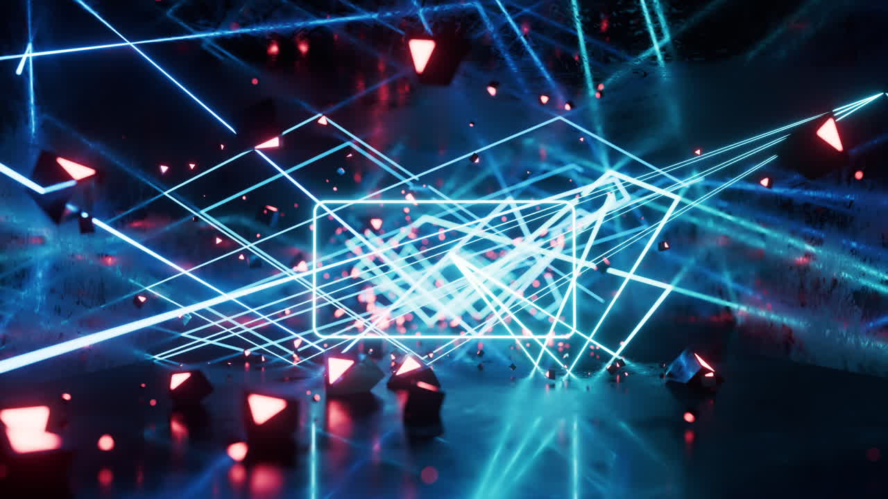 빛나는 네온 라인 터널 3d 렌더링