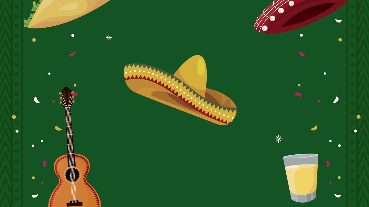 mexican fiesta celebration with pattern animation