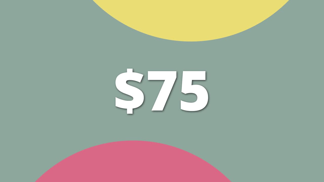 Short animated video showing a colorful price tag at 75 Perfect for digital ads, ecommerce promotions, and retail marketing