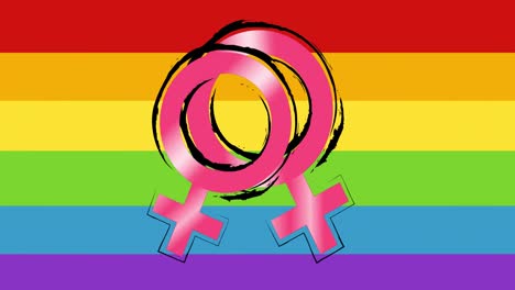 animation of female symbols on colourful background