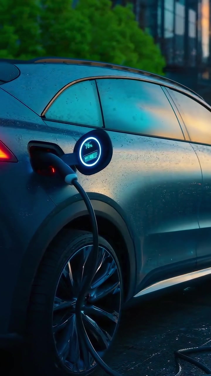 Modern Bir Şehir İstasyonunda Şarj Olan Elektrikli Araç