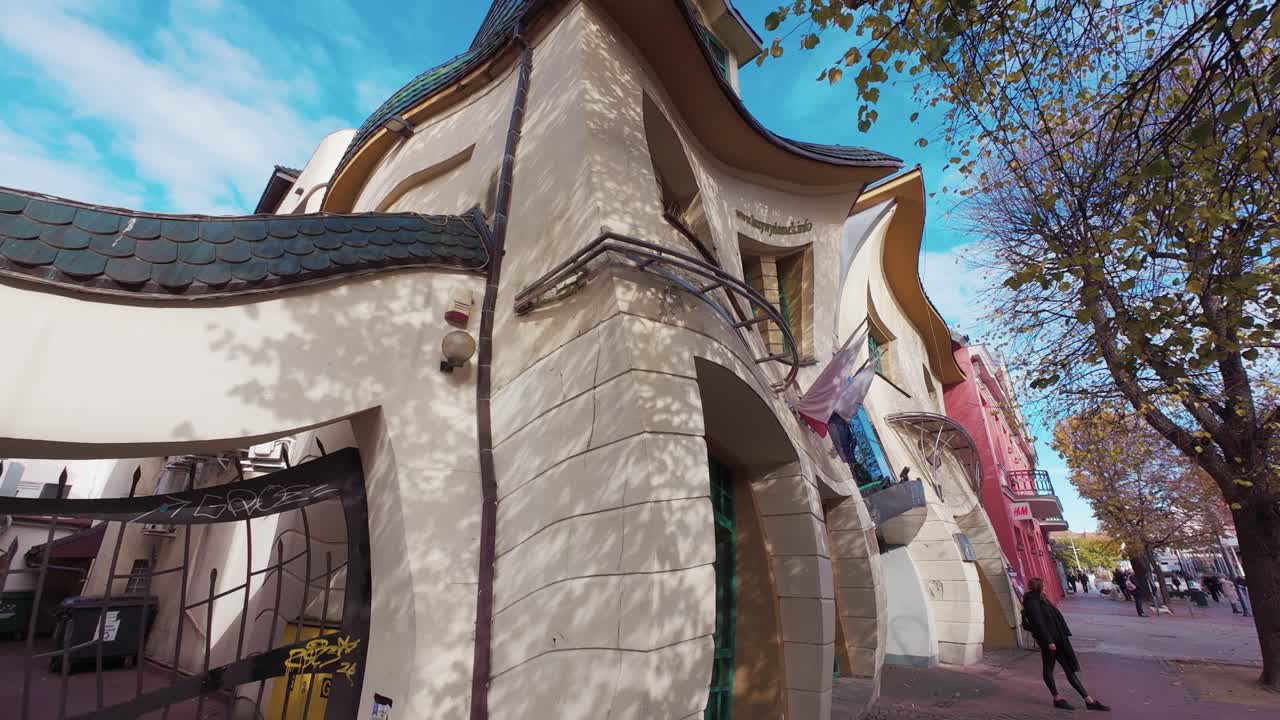 Low angle shot of a crooked house in Sopot