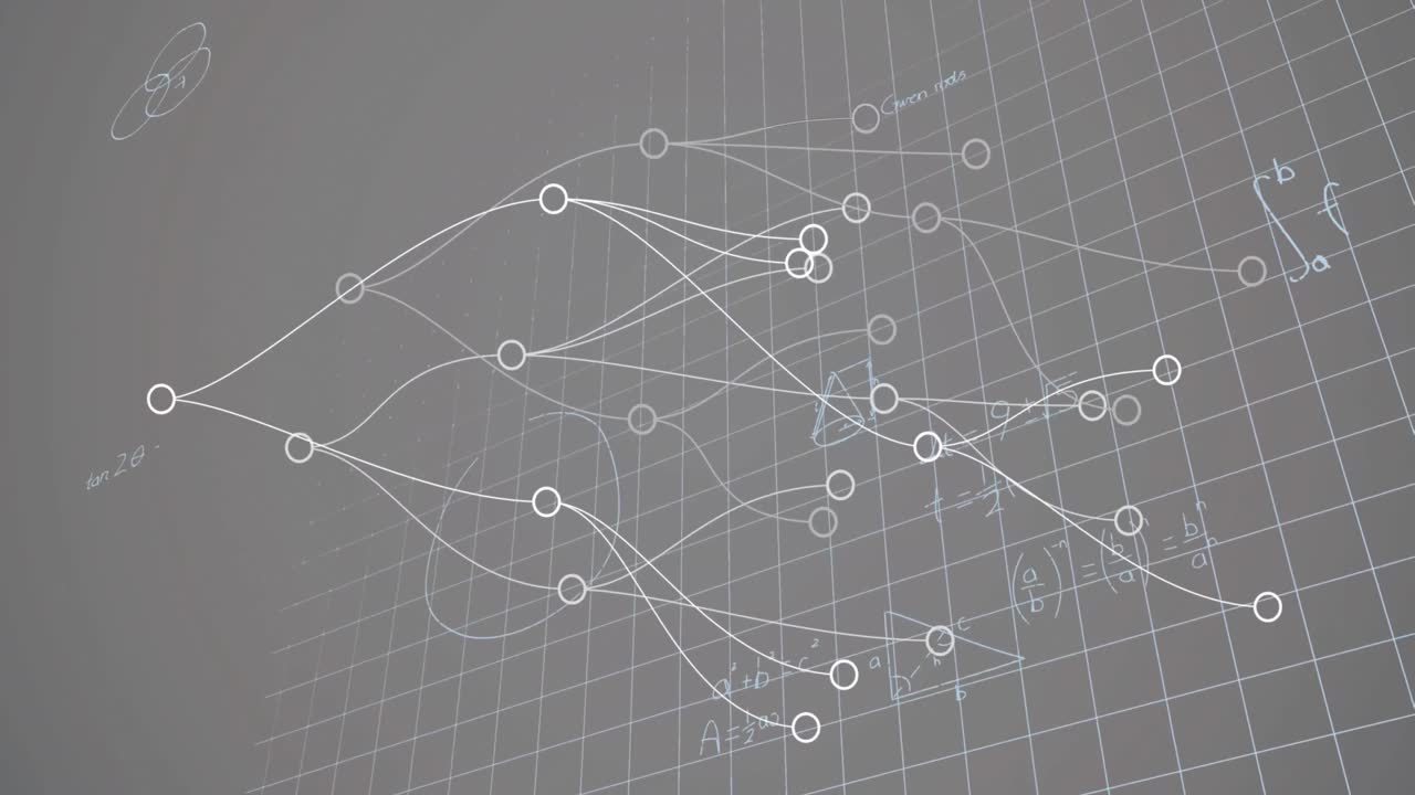 Animation of connections, geometry and math formulas on beige background