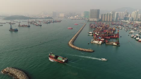 sunny evening hong kong city bay port aerial panorama 4k china