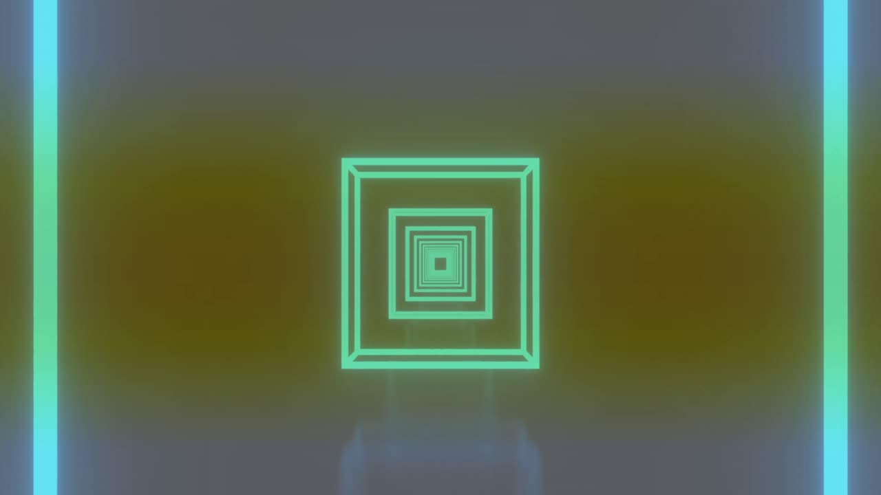 animación de cuadrados de neón sobre fondo verde