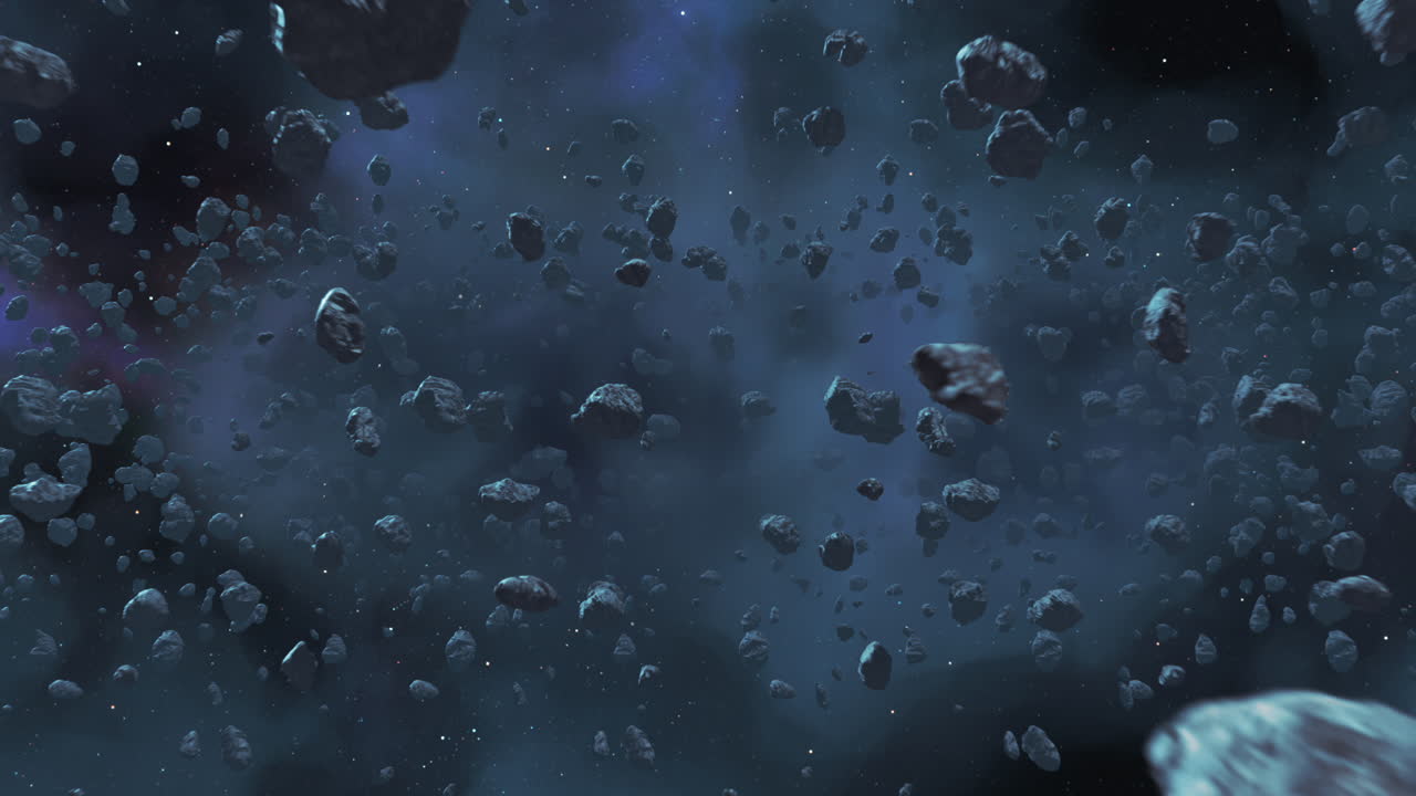 asteroides que vuelan en bucle en el espacio exterior