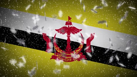 brunei flag falling snow loopable, new year and christmas background, loop