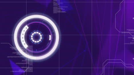 animación de escaneo de alcance circular con información y formas púrpuras que se mueven detrás en negro