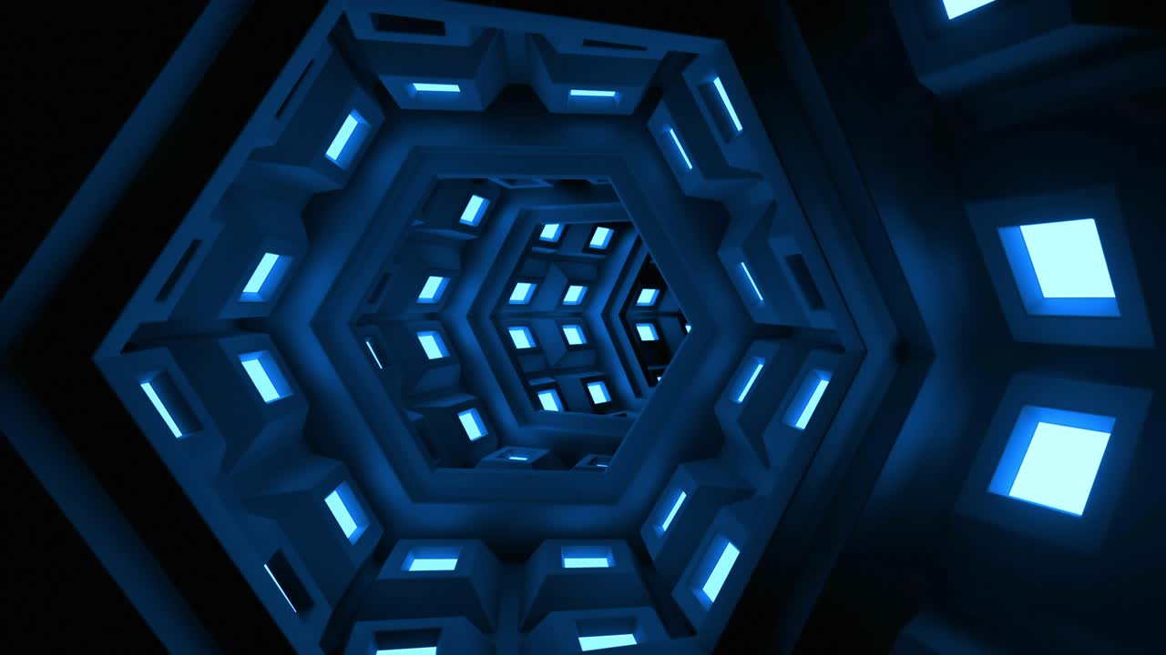 Abstract 3D Tunnel with Glowing Blue Lights