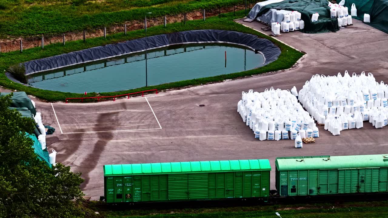 Liquid fertilizers urea based large storage pond stacks of white bags urea prills factory