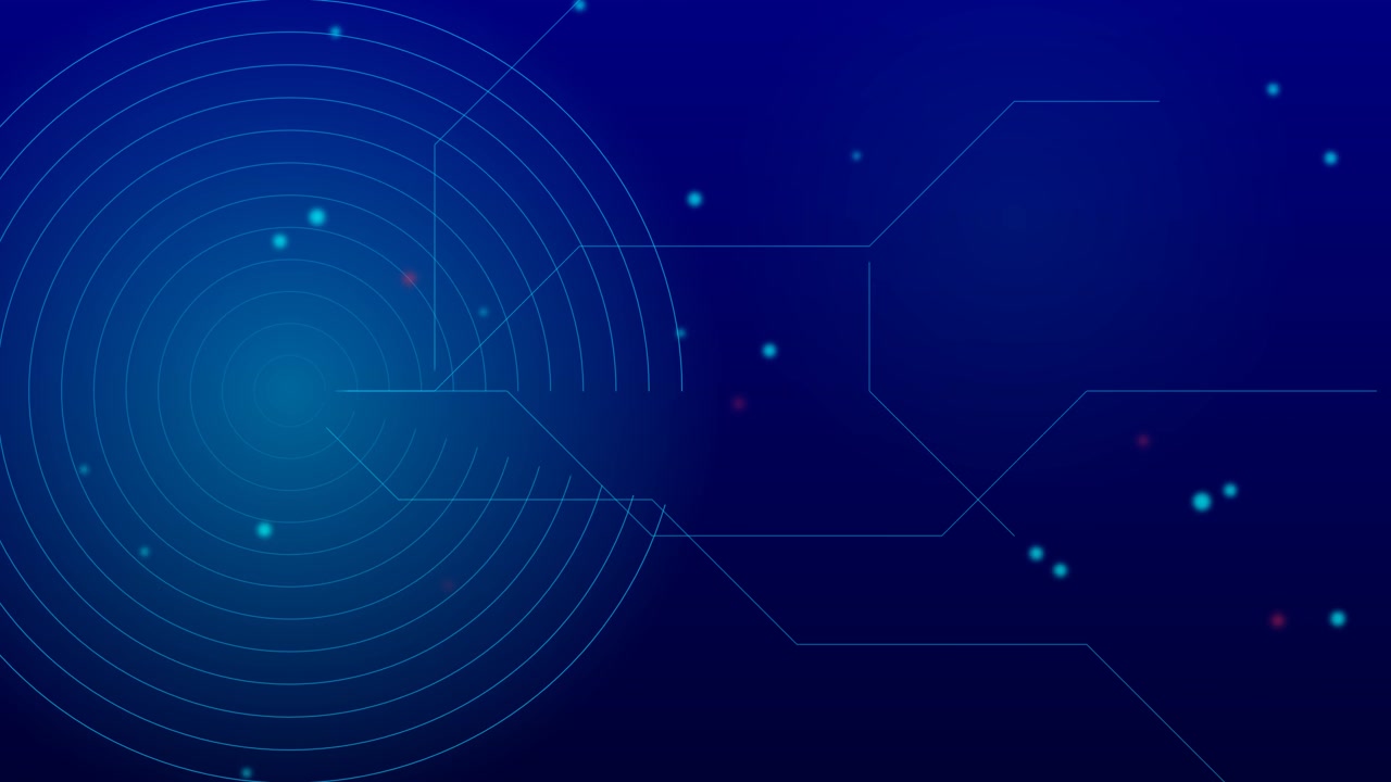 Abstract Digital Radar Interface with Glowing Particles on Blue Background