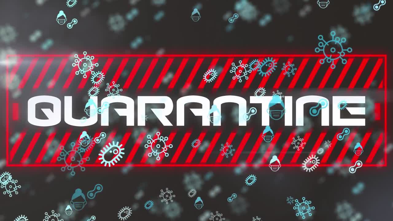 코로나19 아이콘 위의 격리 텍스트의 애니메이션