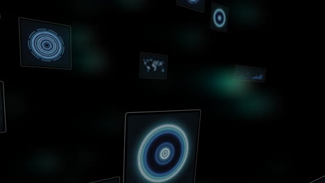 animación de ámbitos y procesamiento de datos sobre globo y fondo oscuro