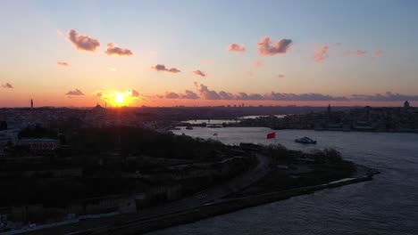 istanbul city at sunset and golden horn bay. aerial view