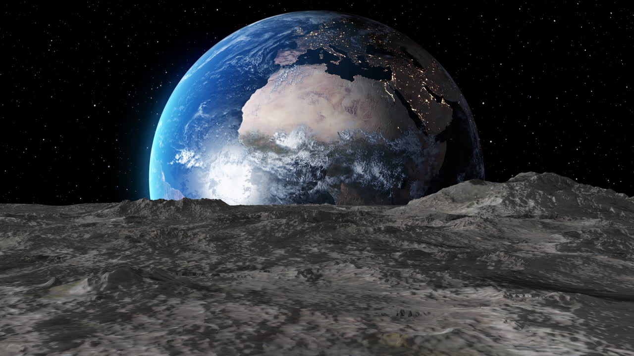 Surface Of The Moon. Earth On Background