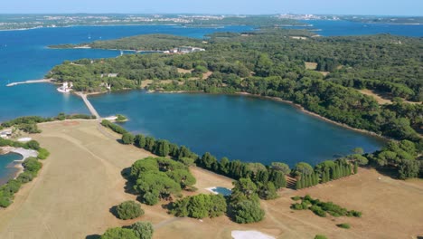 Panoramic-View-Of-Mediterannean-Salt-Marsh-Saline-On-Brijuni-National-Park,-Group-Of-Islands-In-Croatia