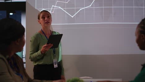 corporate employees exchanging project details and essential information
