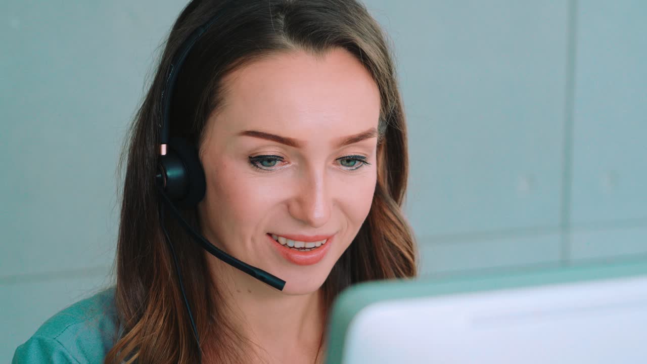 Business people wearing headset working in office
