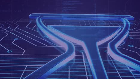 animación de procesamiento de datos, reloj de arena y placa de circuito de computadora