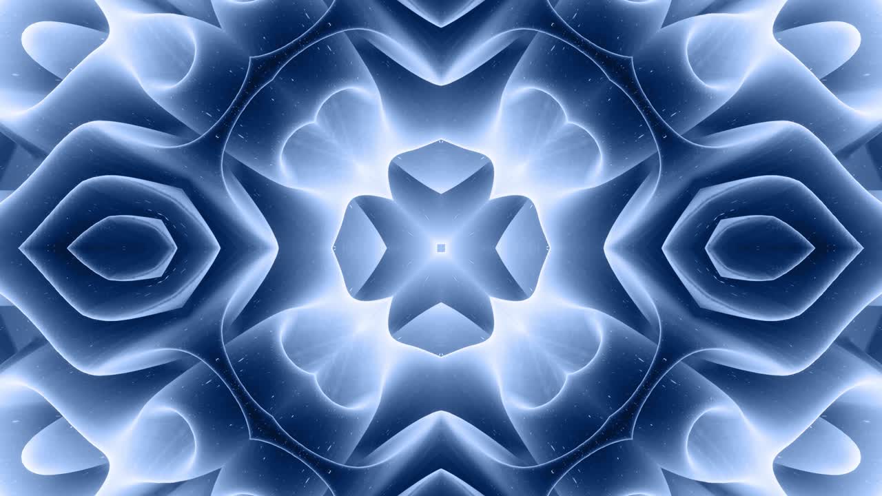 forma abstracta en 3d como una estrella o una flor, estructura simétrica de material de terciopelo azul negro intercalado con pañuelos, formas de cambios cíclicos suaves. fondo mate suave y elegante, animación suave.