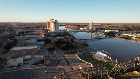 aerial drone showcase of shreveport riverfront, louisiana