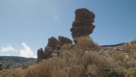 Eroded-volcanic-rocky-monument,-Los-Roques-de-Garcia,-Teide-National-Park-in-Tenerife,-Canary-Islands-in-spring