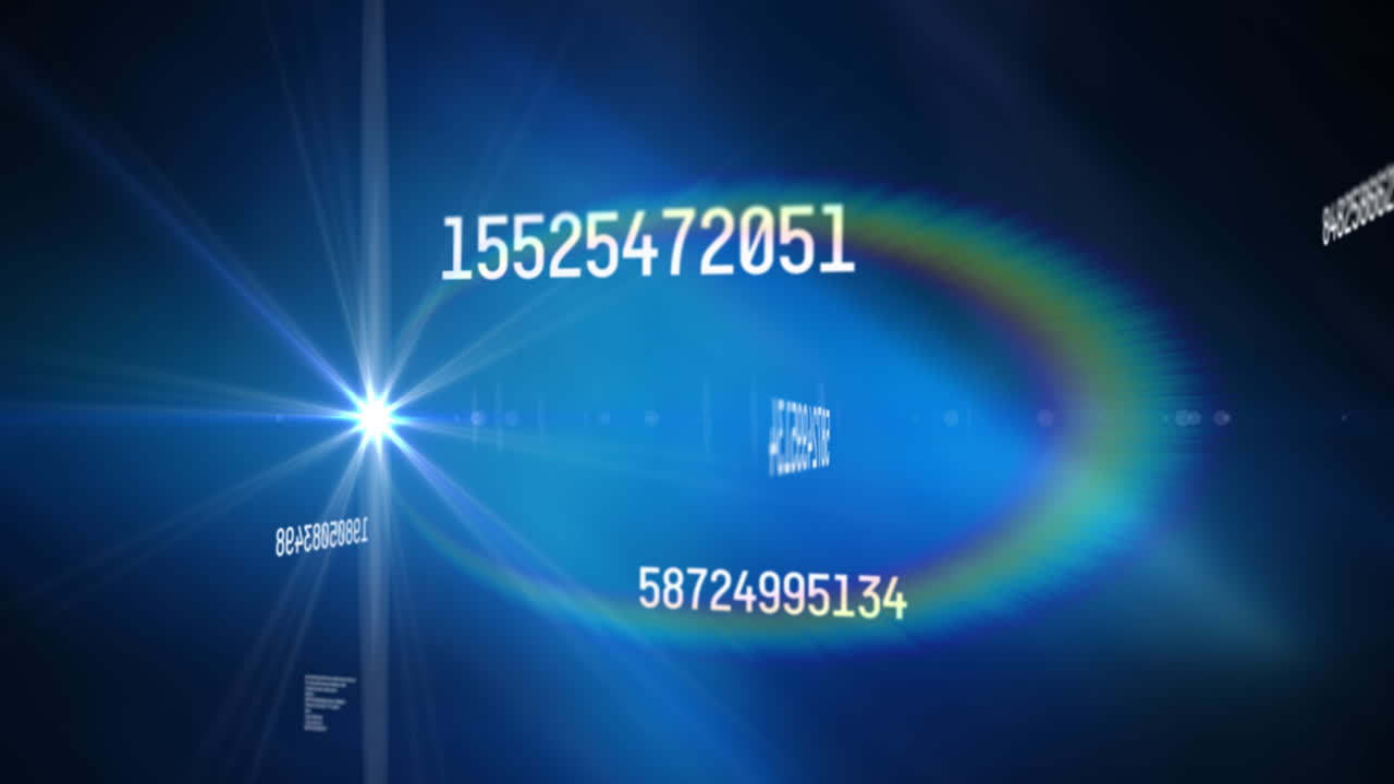 Animation of numbers changing data processing against glowing blue background