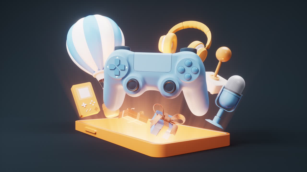 Cartoon style gamepad and mobile phone, 3d rendering.