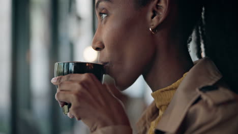 Woman,-drinking-and-beverage-while-thinking