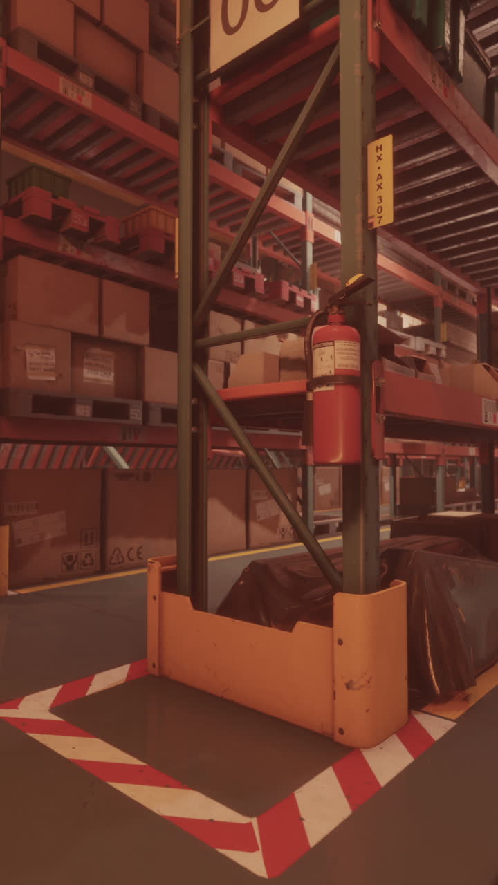 interior del almacén con estanterías y cajas