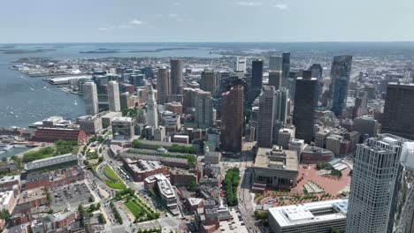 drone shot of downtown boston, massachusetts on a sunny day