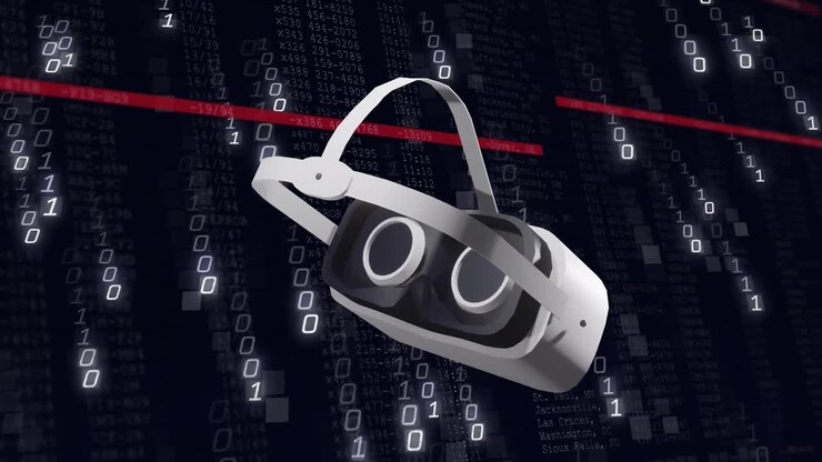 Animation of vr headset over binary coding
