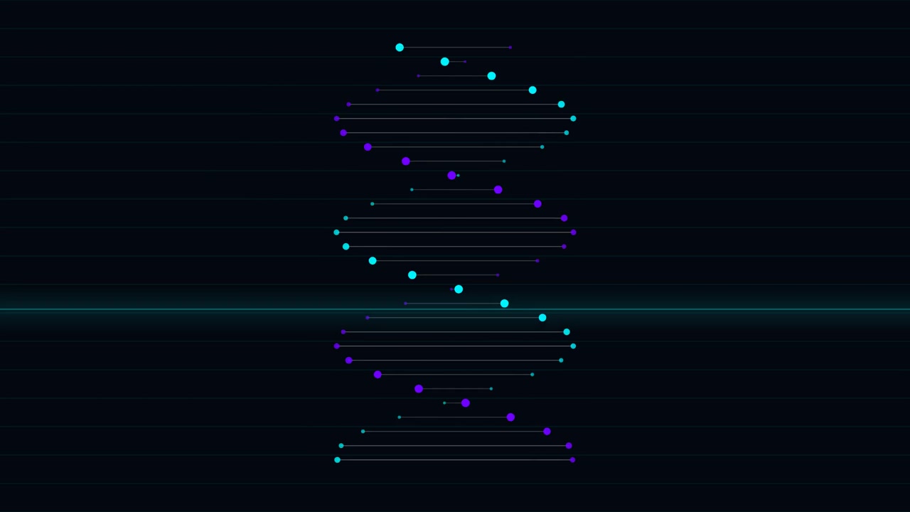 Digital DNA Helix Rotating on Dark Background
