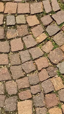 footsteps on cobblestone path in cuneo, italy