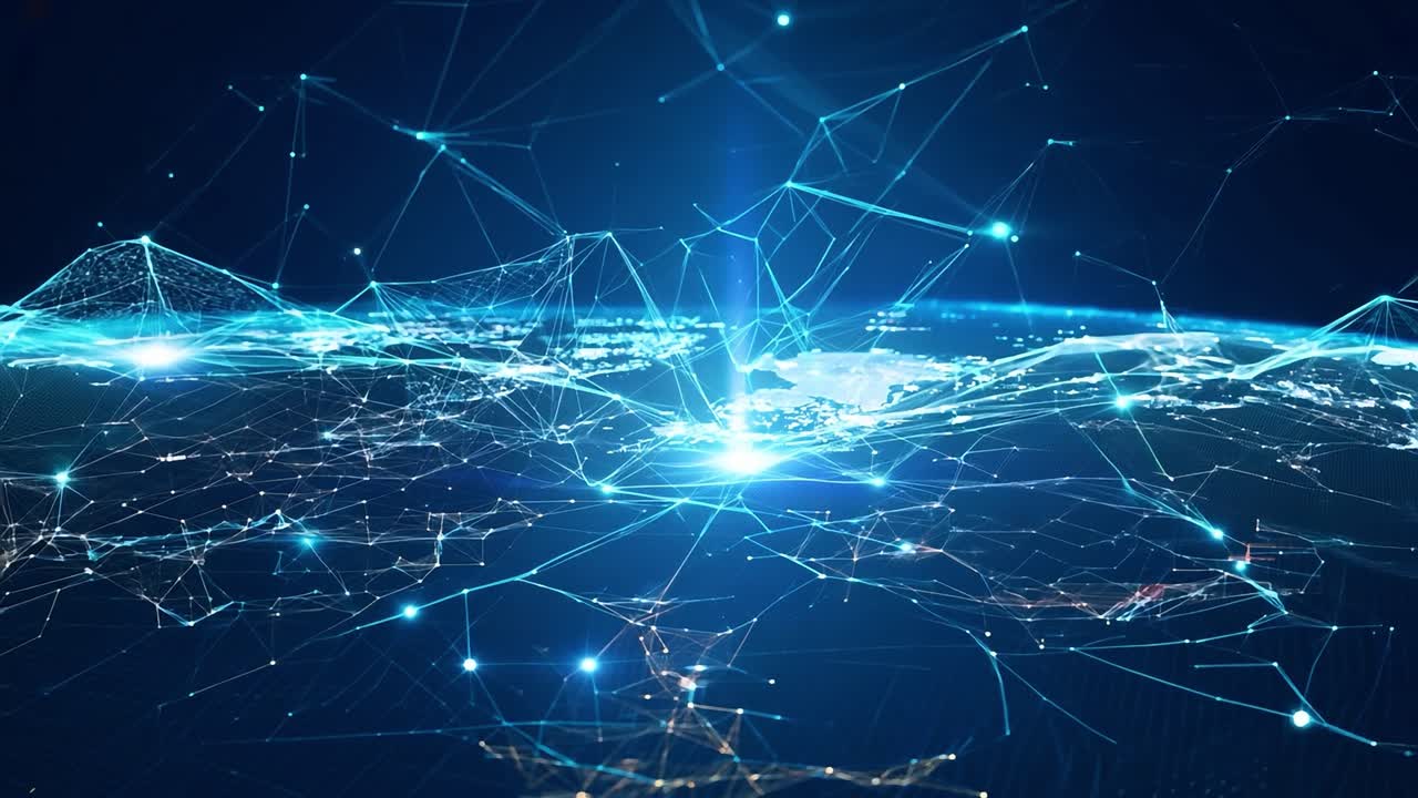 las redes en expansión conectan el mundo con datos originados en europa. un fondo azul aumenta la complejidad de este paisaje digital, mostrando el crecimiento tecnológico y la innovación