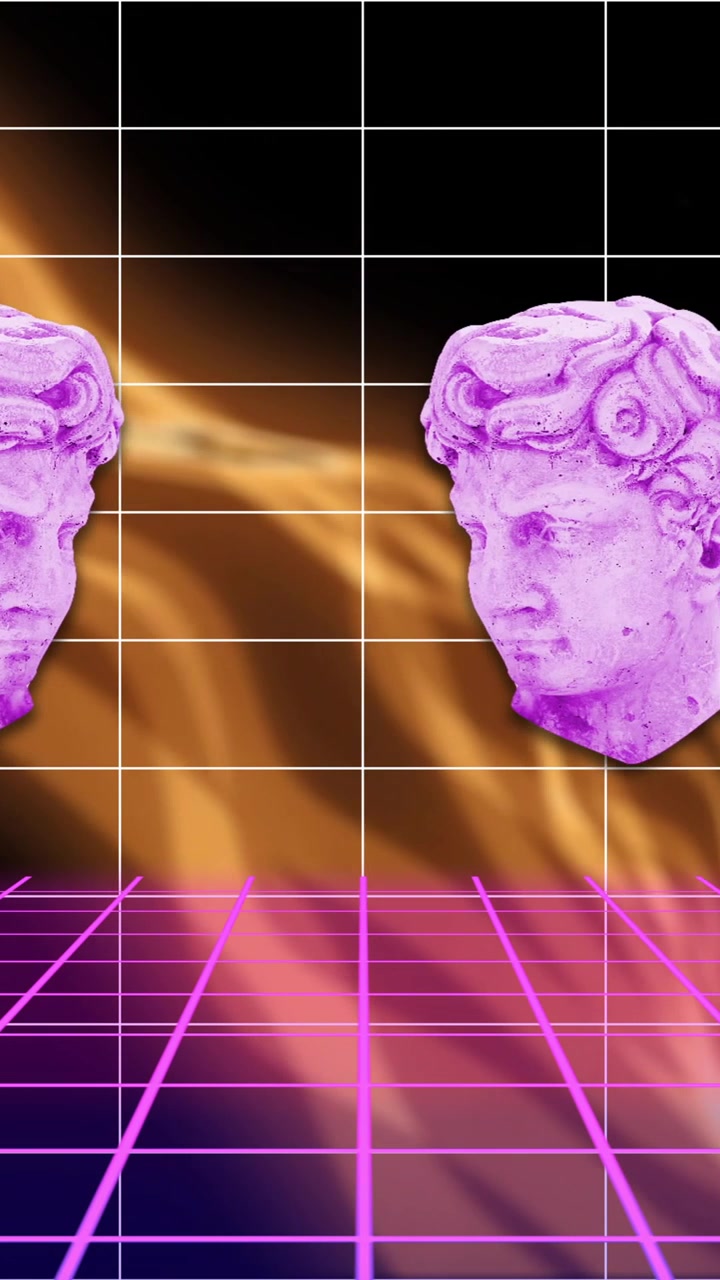 Animation of interference over shapes moving and sculptures on black background