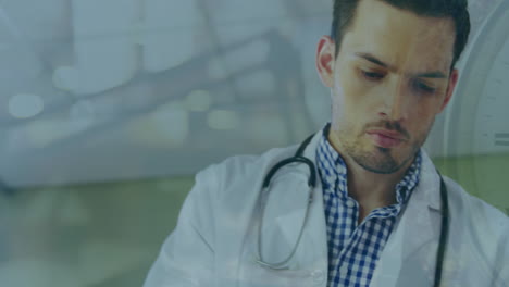 animación del procesamiento de datos sobre un médico masculino biracial