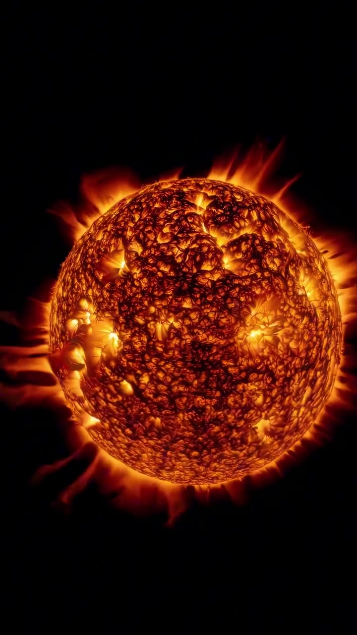 Vista ravvicinata della superficie del Sole con brillamenti solari