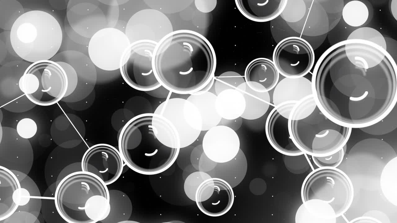 Bokeh drifting initiating rings emerging and linking user icons showing network before dispersing