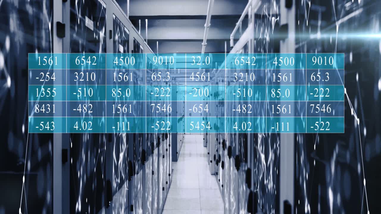 animación del procesamiento de datos financieros a través de servidores informáticos