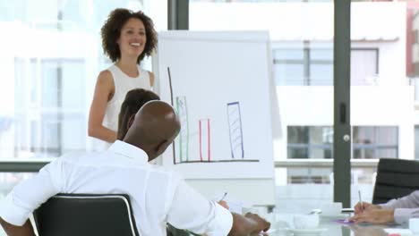 businesswoman giving a presentation to her team