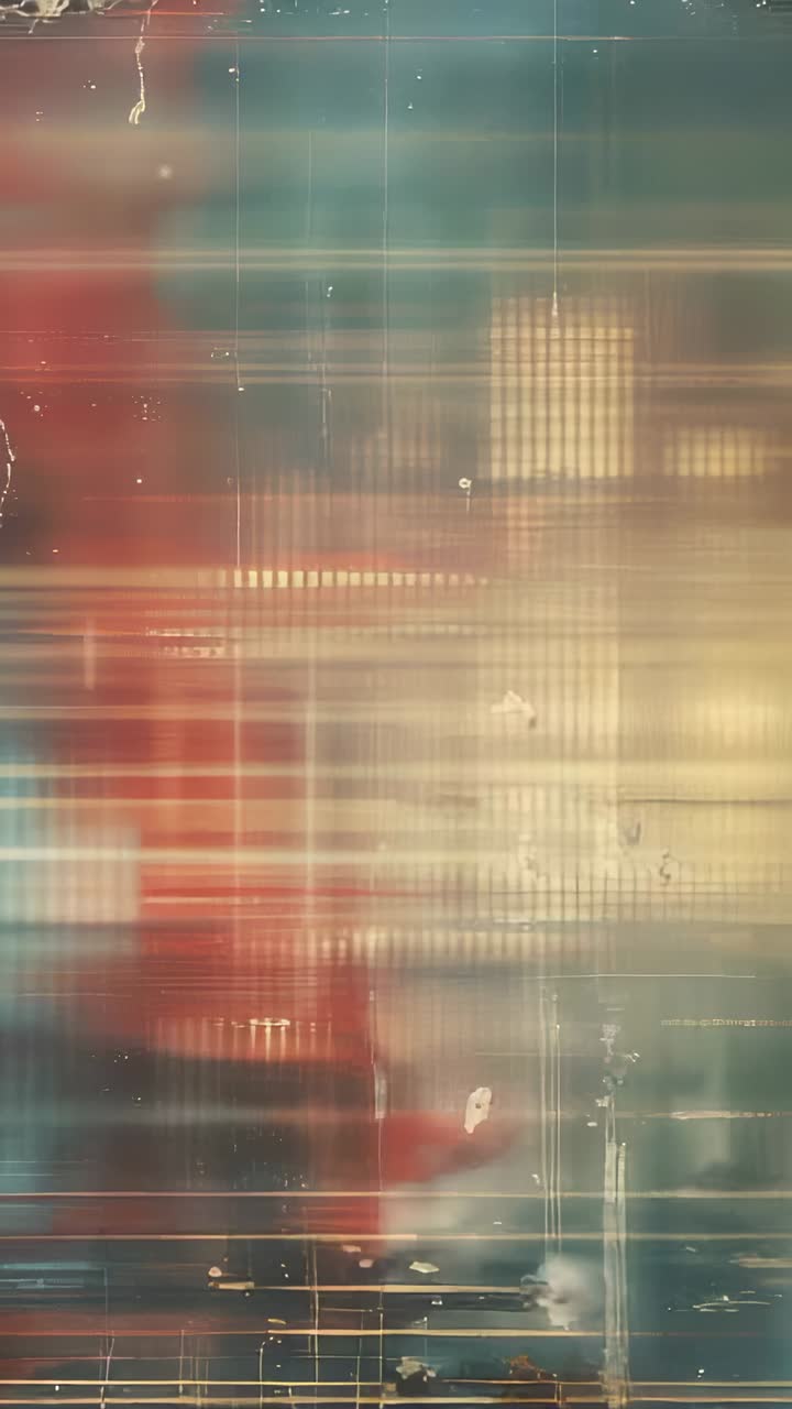Vertical video: Displaying glitch effect shifting grid in digital overlay, pulsing gold and blue