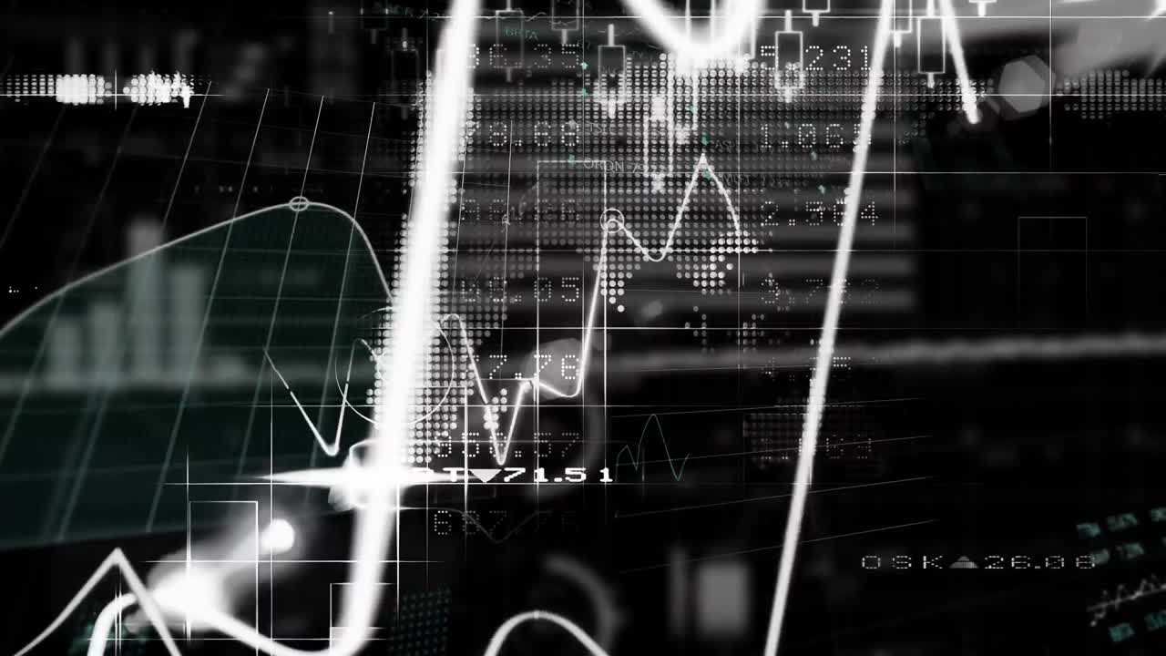 Animation of data processing over black background