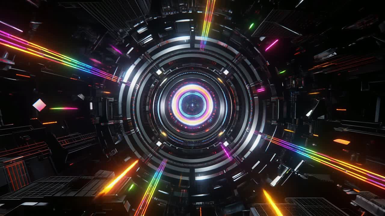Tunnel Fantascientifico Astratto Dinamico con Luci al Neon Pulsanti