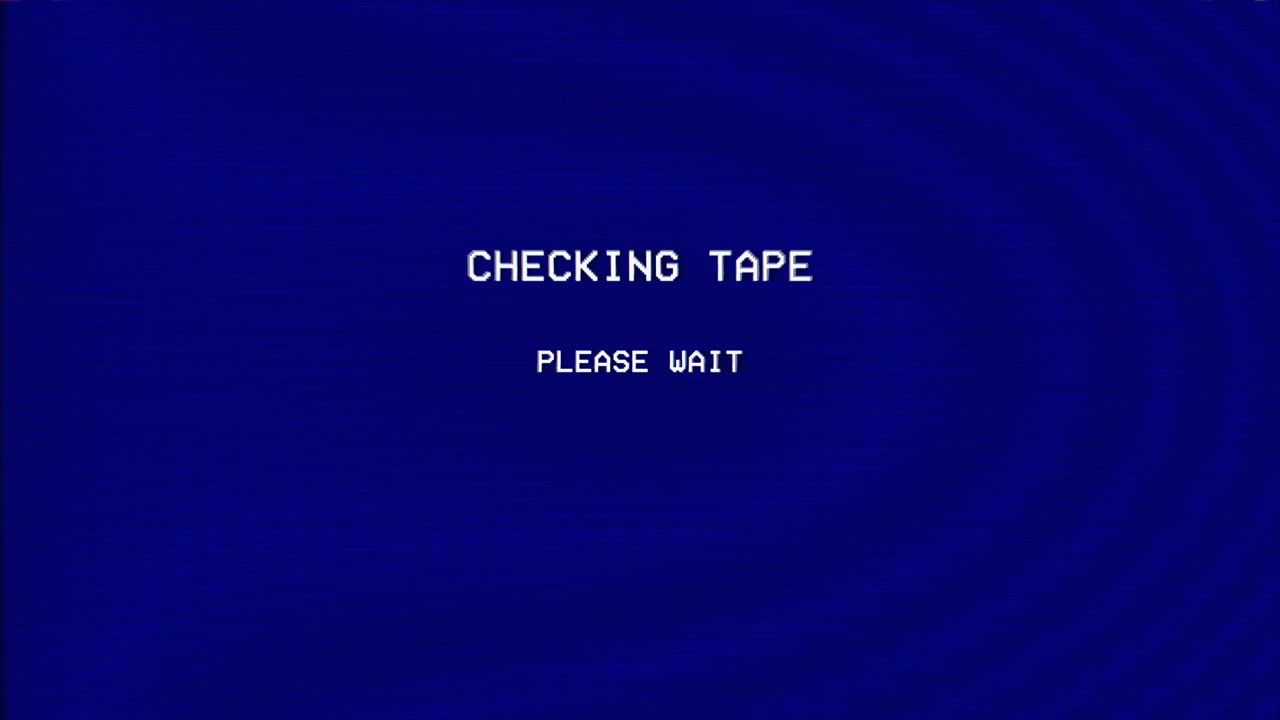 VHS VCR error screens show no cassette, tape checking, tracking adjustment and no signal messages on a glowing blue CRT display.