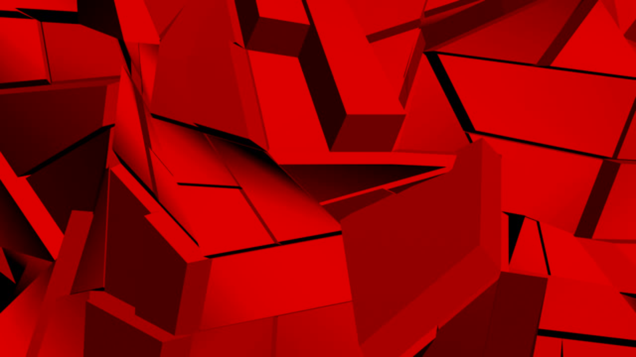 빨간색 추상 다각형 부서진 모양은 원활한 루프를 변동합니다. 3d 애니메이션.