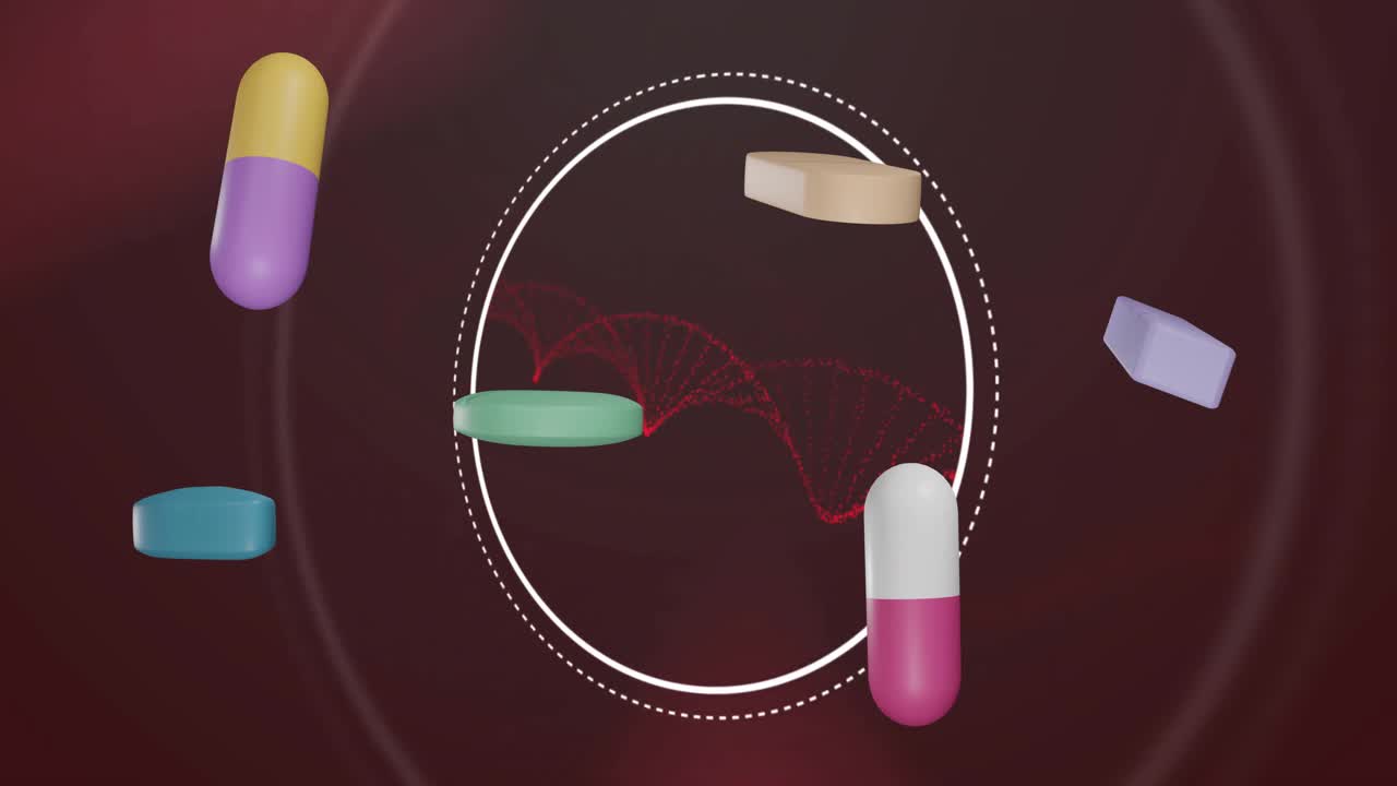 Animation av piller över snurrande DNA-sträng.