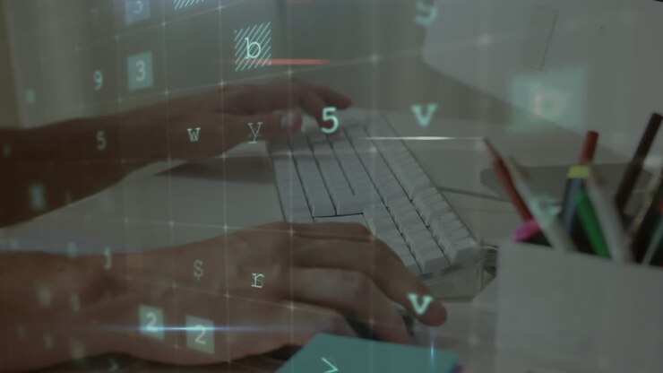 Animazione di avviso di attacco informatico su uomo che usa il computer