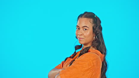 happy, mockup and face of a woman with arms
