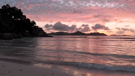 beautiful sunset on la digue, an island of the seychelles